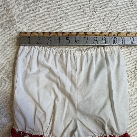 VTG Girls Dress Snowmen Frilly Ruffles Apron Top Tie Around Back Bloomers 2T 3T - Picture 6 of 8
